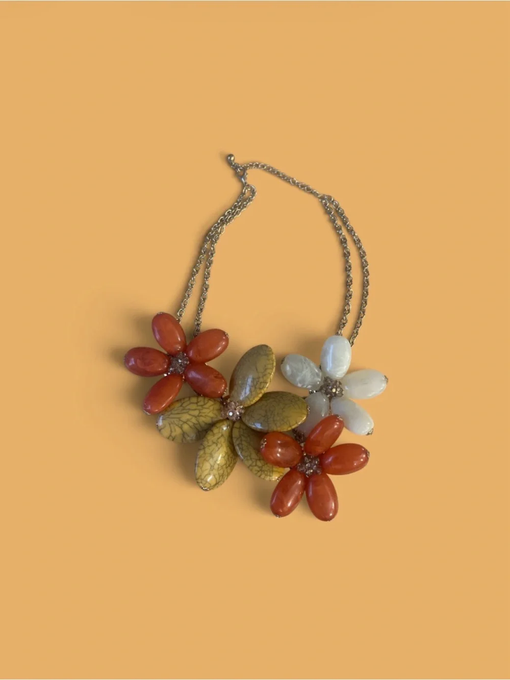 Floral Statement Necklace - orange , Mustard & Cream